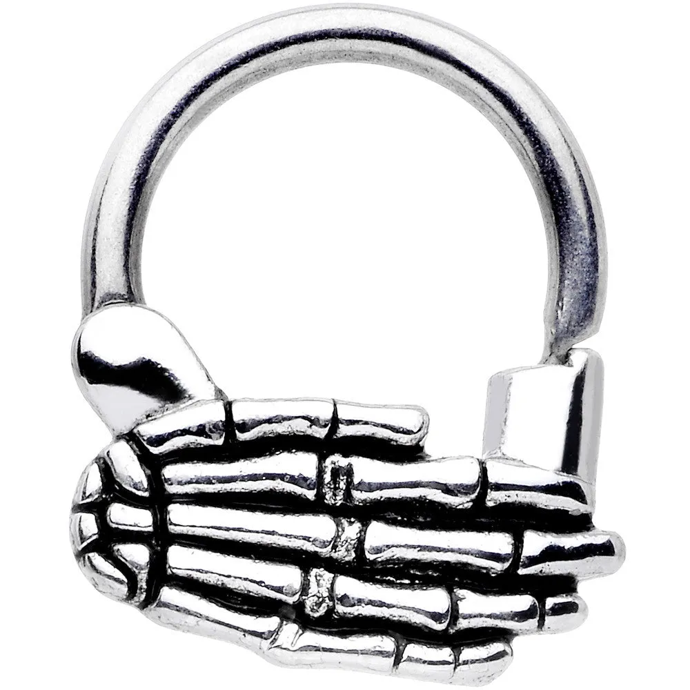 14 Gauge Stainless Steel Spooky Skeleton Hand Septum Clicker
