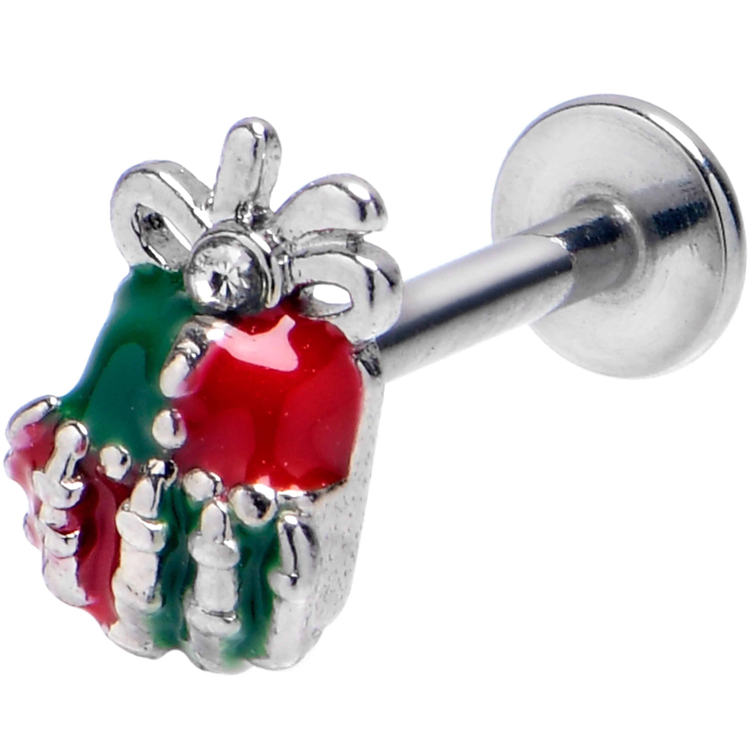 16 Gauge 5/16 Clear Gem Skeleton Hand Present Labret Monroe Tragus
