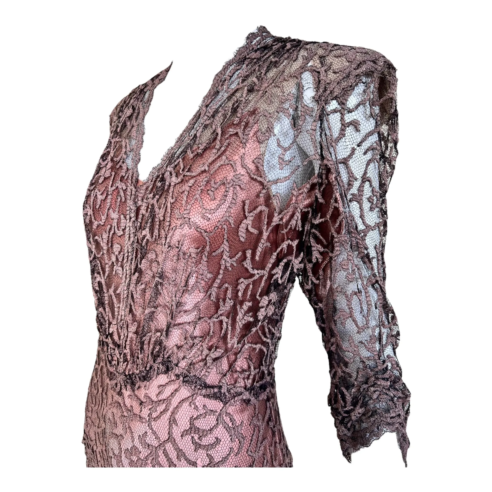 1930's Mauve Pink and Black Lace Gown with Satin Slip