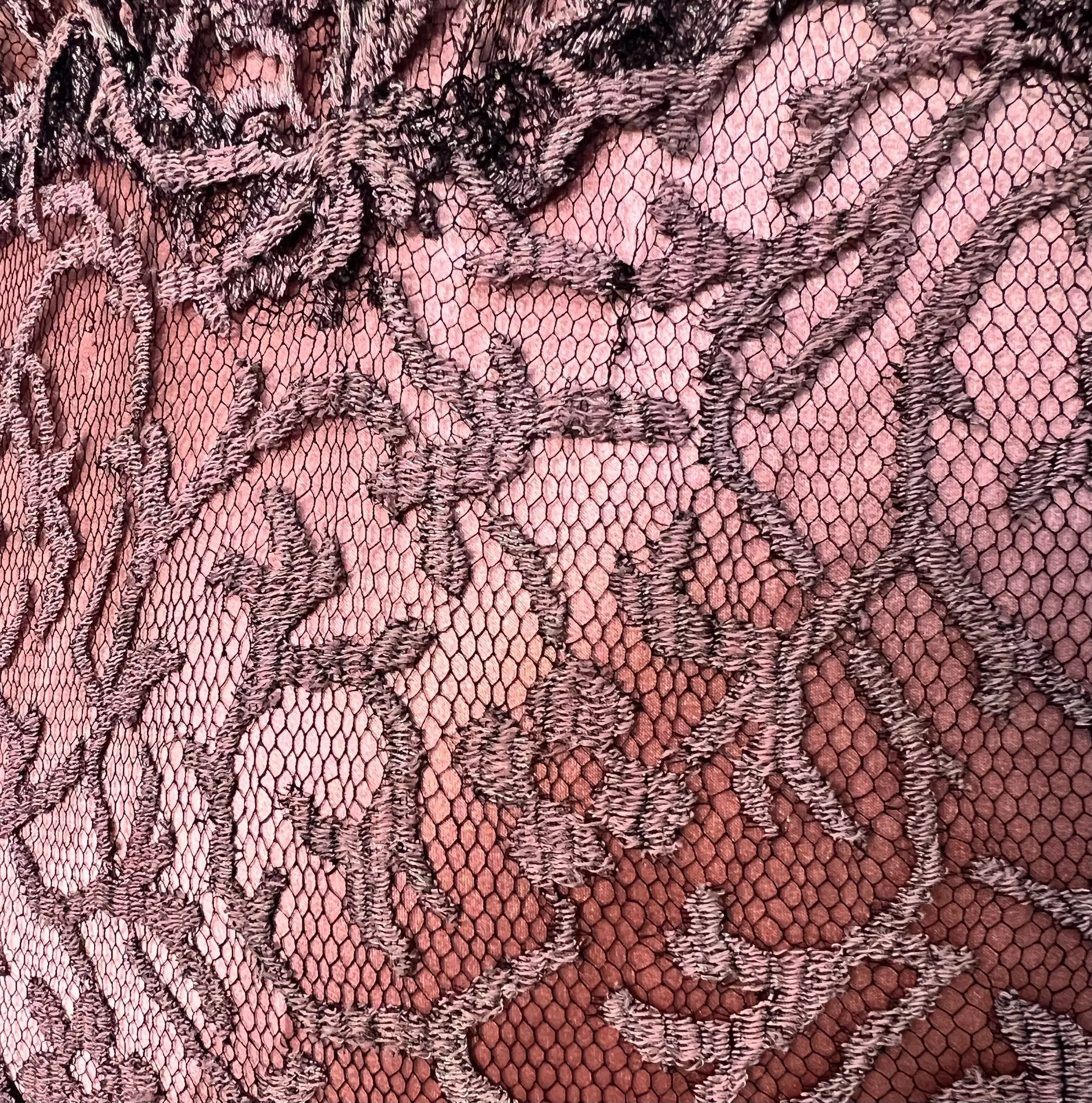 1930's Mauve Pink and Black Lace Gown with Satin Slip