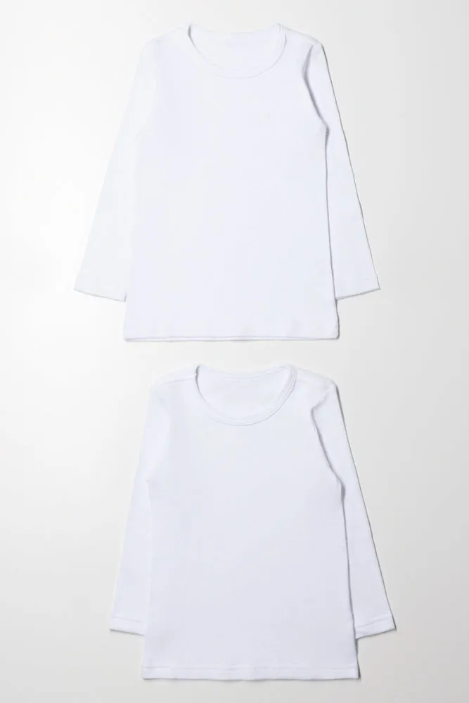 2 Pack Long Sleeve Vests White