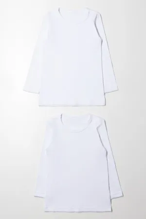 2 Pack Long Sleeve Vests White