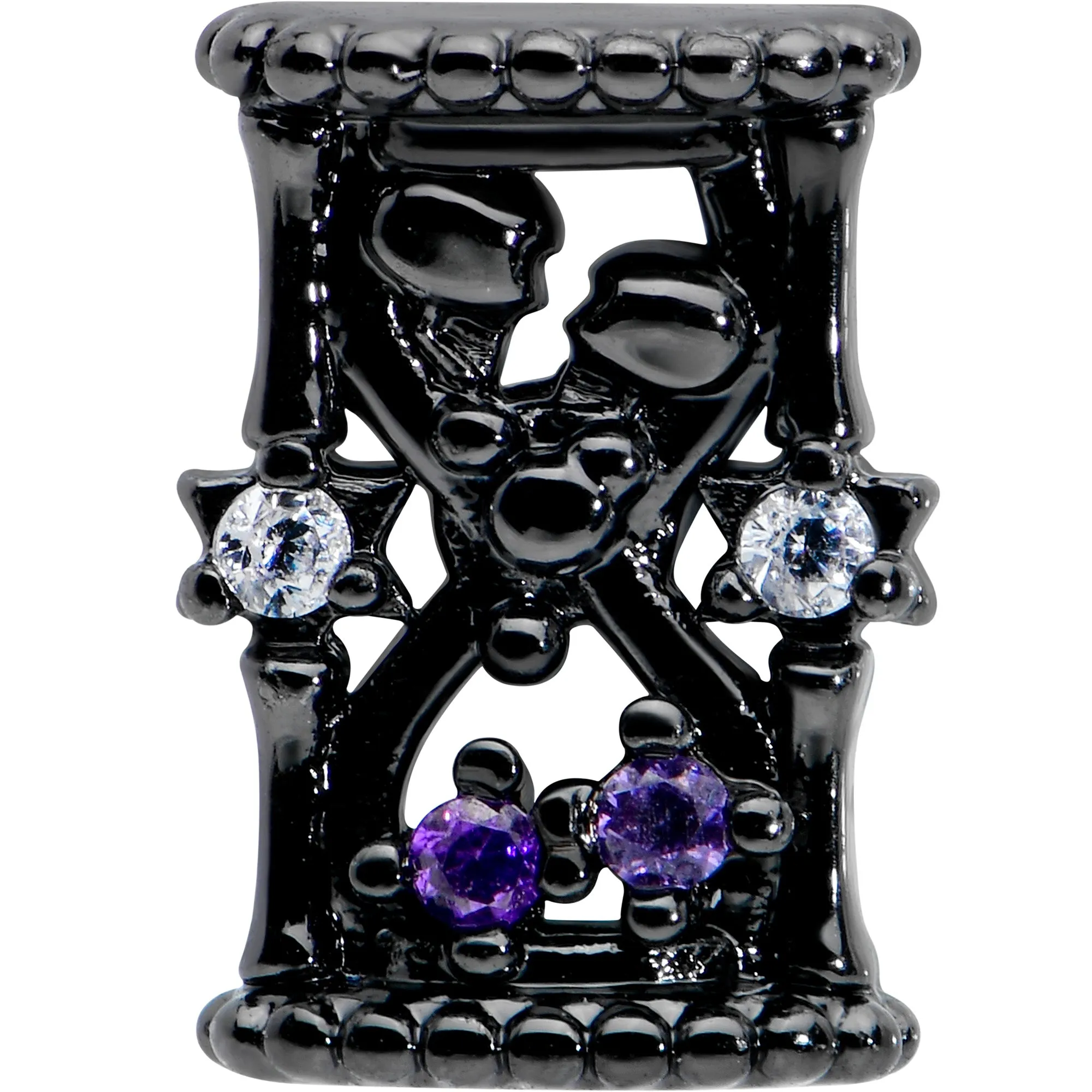 20 Gauge 1/4 Purple Clear Gem Black Gothic Hourglass Nose Bone