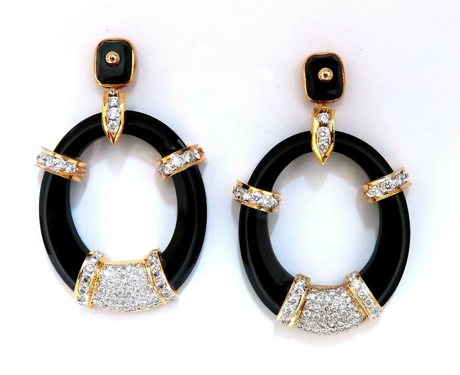 3.00ct Natural Round Cut Diamonds Jet Black Onyx Clip Earrings 14 Karat