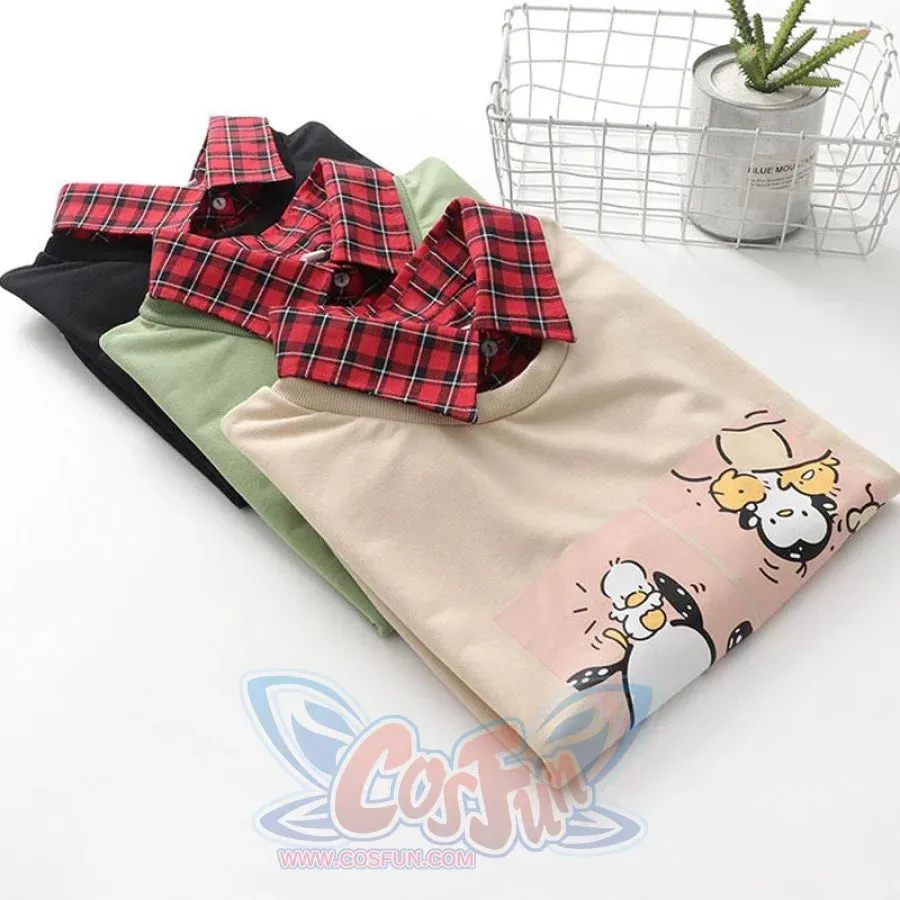 Animal Printing Cartoon Plaid Collar Shirt One-Piece Sweaters Three Colors Hoodie J30003