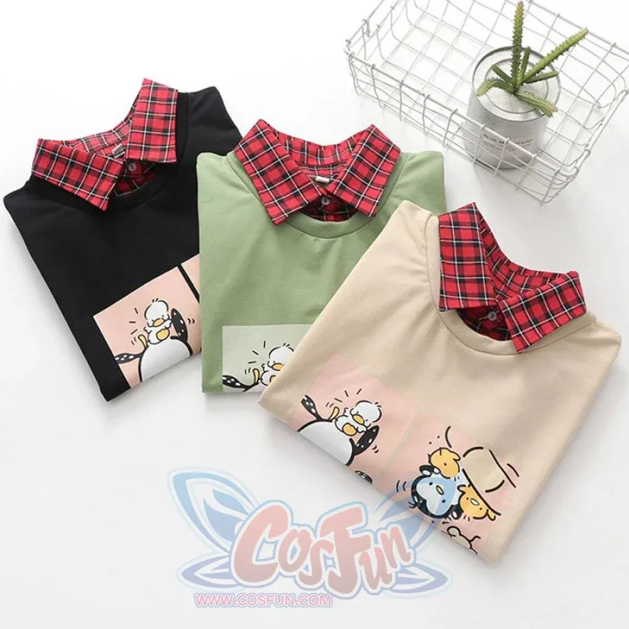 Animal Printing Cartoon Plaid Collar Shirt One-Piece Sweaters Three Colors Hoodie J30003