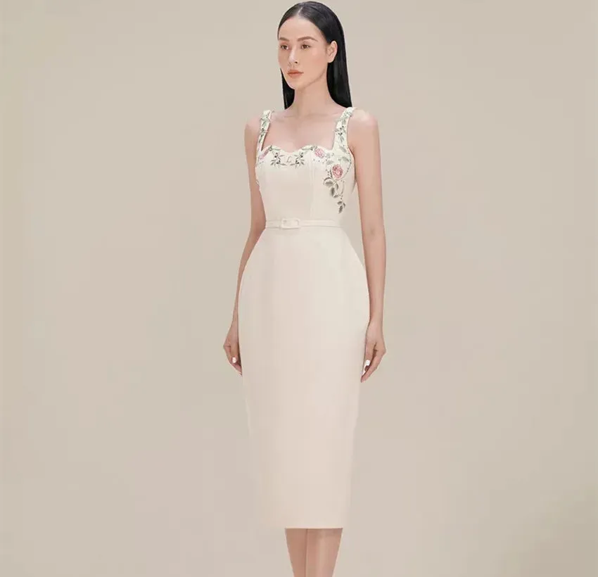 Annais French Elegant Flower Embroidery Sling Dress