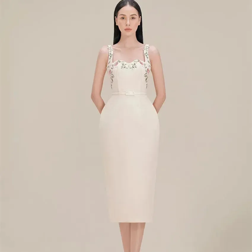 Annais French Elegant Flower Embroidery Sling Dress