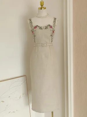 Annais French Elegant Flower Embroidery Sling Dress