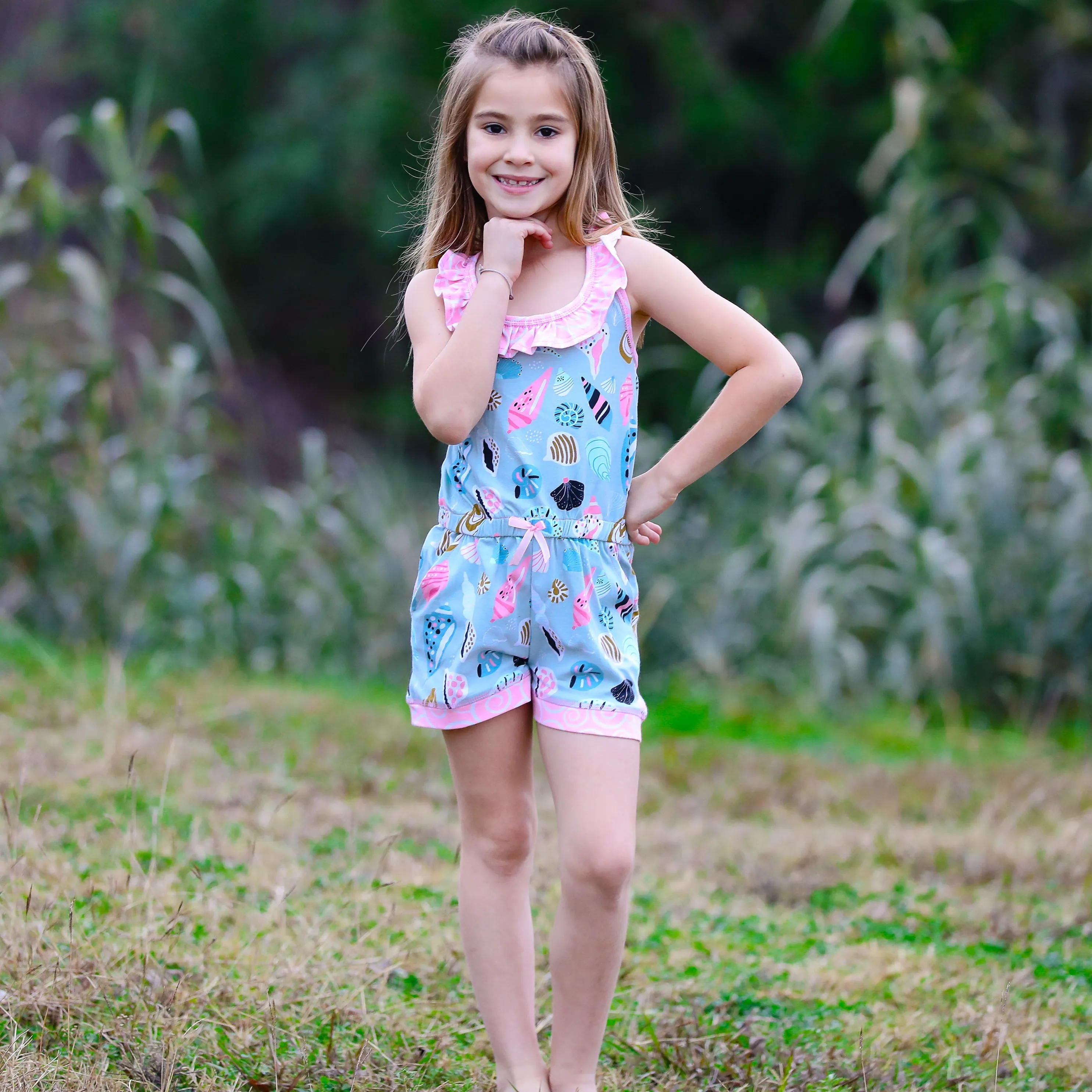AnnLoren Girls Boutique Shells by the Seashore Jumpsuit Spring/Summer Romper