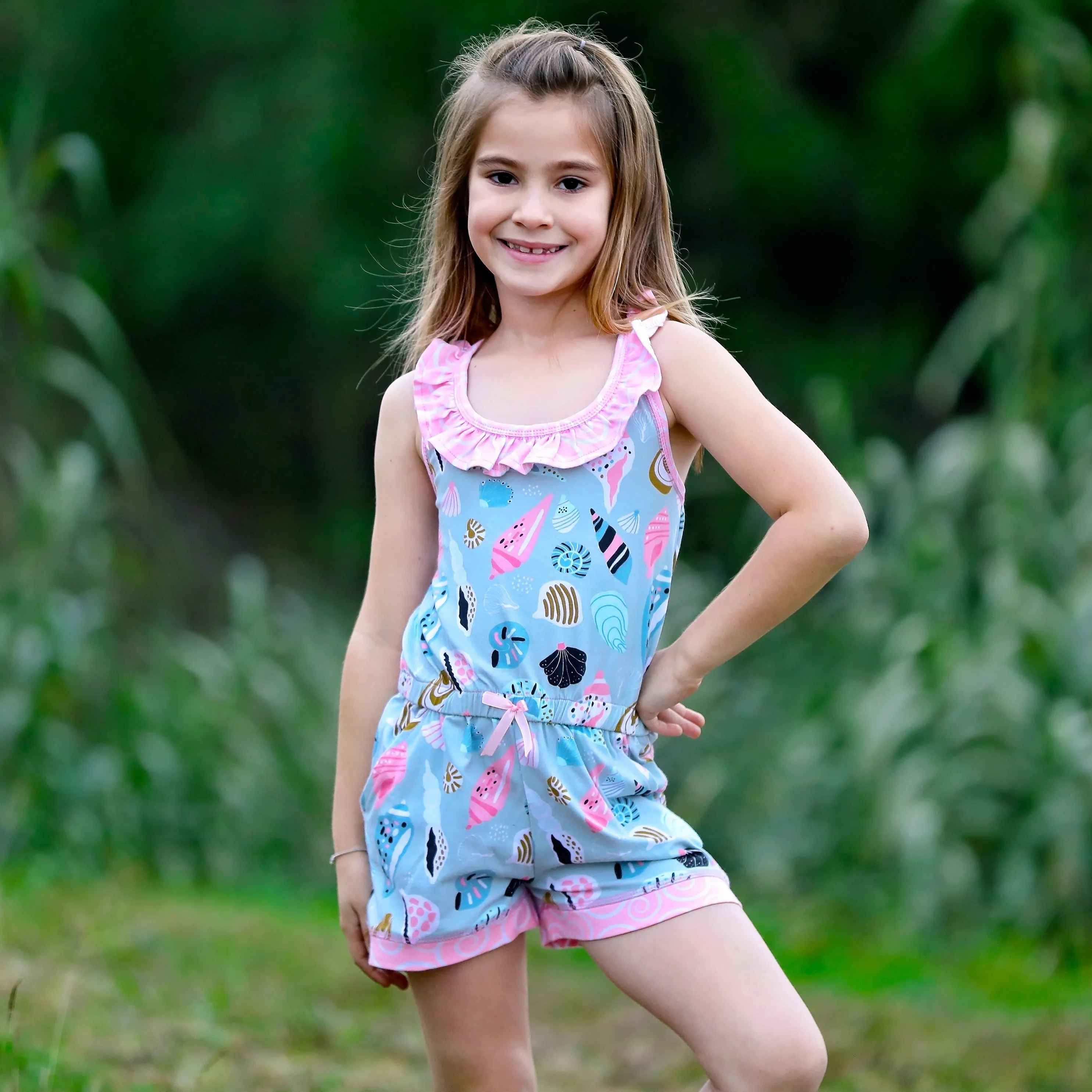 AnnLoren Girls Boutique Shells by the Seashore Jumpsuit Spring/Summer Romper