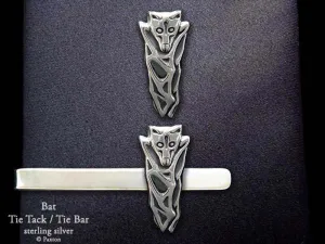 Bat Tie Tack or Bat Tie Bar / Tie Clip Sterling Silver