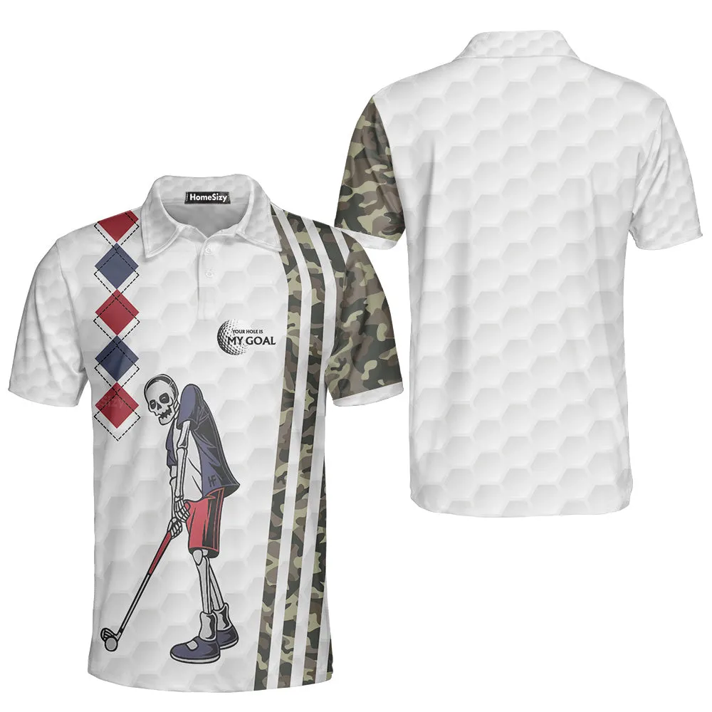 Be Skull And Goal Camouflage Polo Shirt, Your Hole Is My Goal Stripes Pattern Shirt, Camo Golf Shirt For Men QT210567La