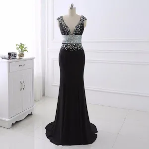 Black Crystal Belt Prom Dress