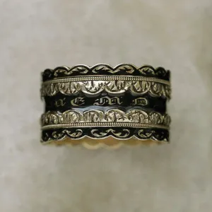 Black Enamel 'Lace' Wide Mourning Ring