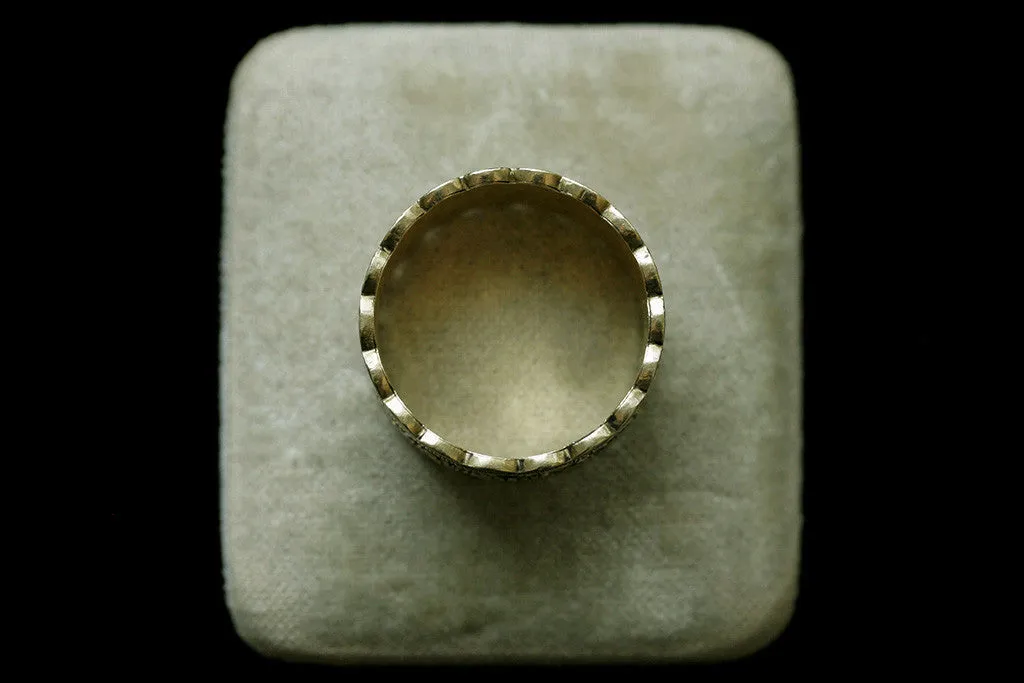 Black Enamel 'Lace' Wide Mourning Ring