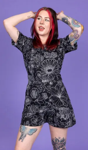Black Floral Stretch Twill Playsuit
