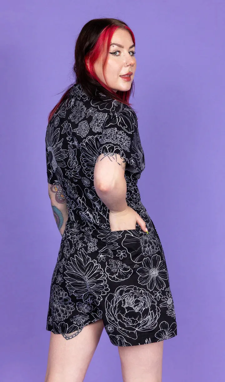 Black Floral Stretch Twill Playsuit