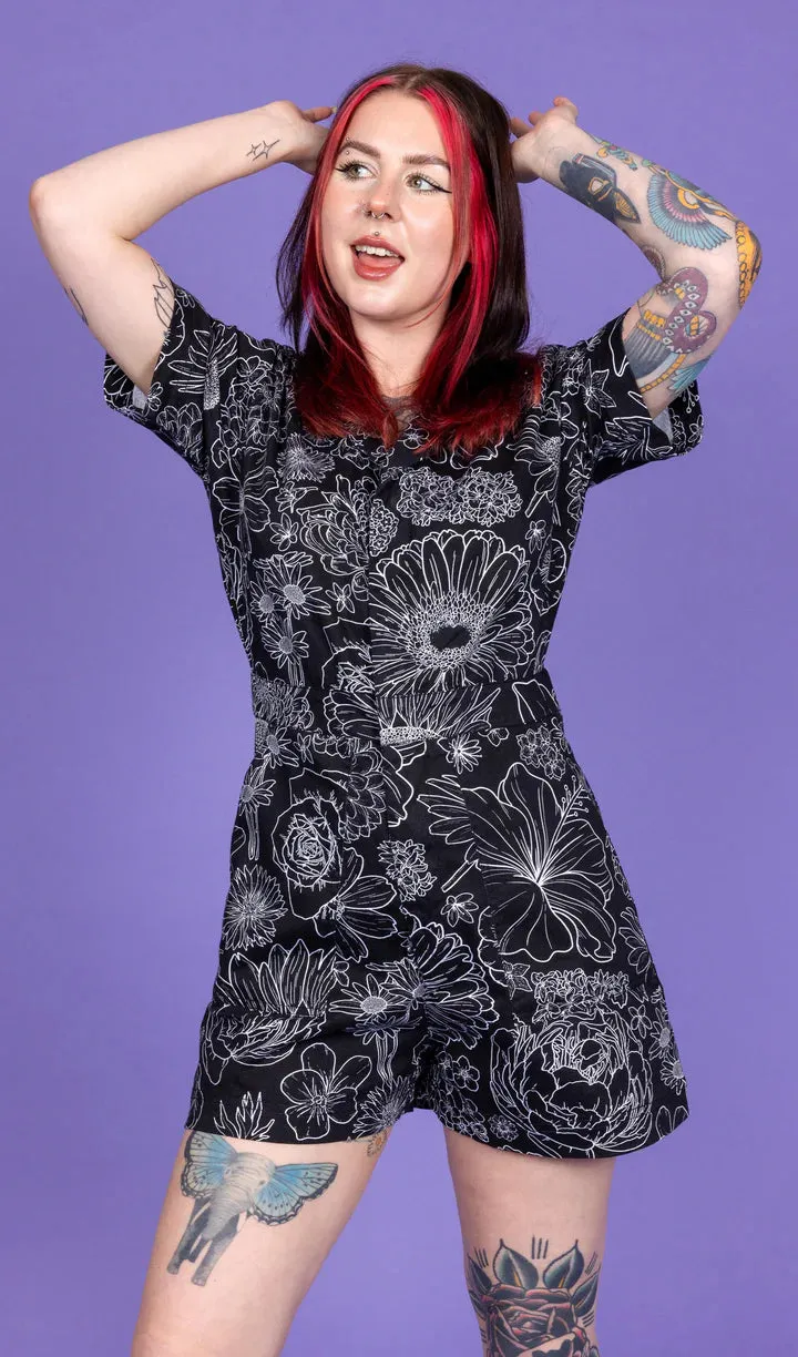 Black Floral Stretch Twill Playsuit