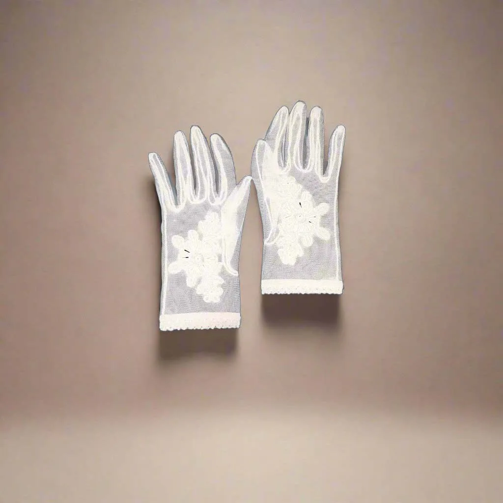 Black floral tulle gloves