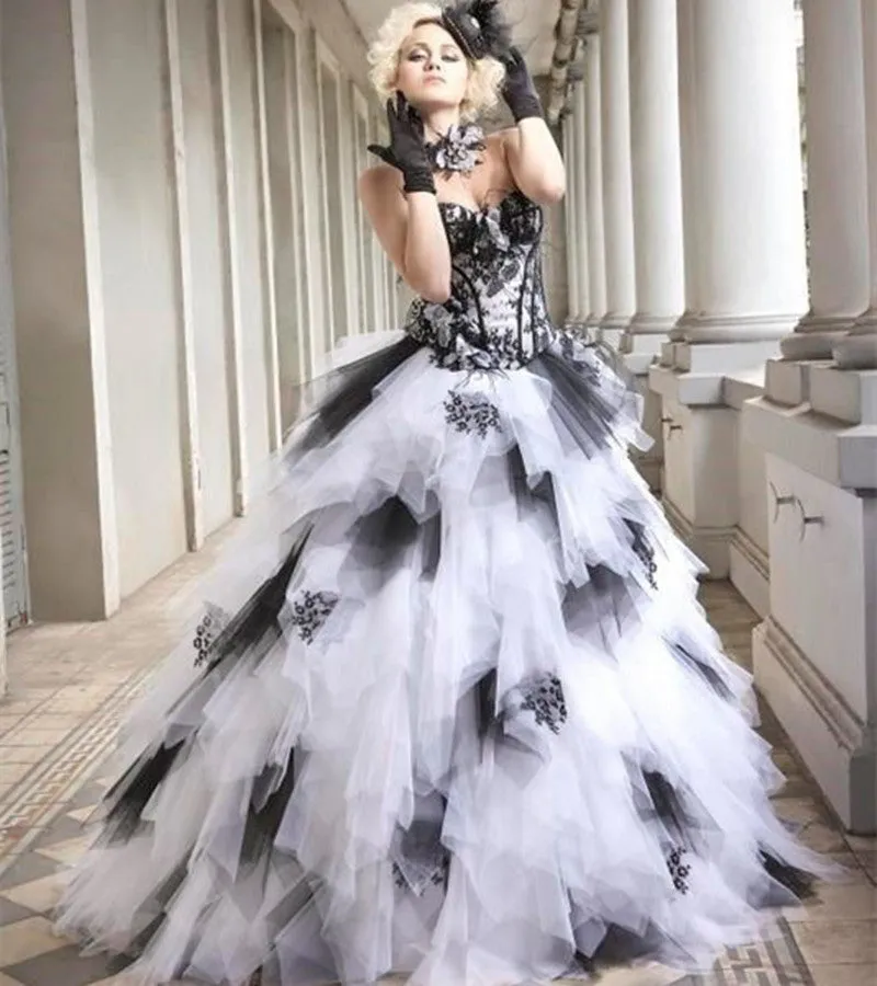 Black  Gothic Bridal Ball Gown  Sweetheart Corset Back Ruffles Big Skirt Free Shipping