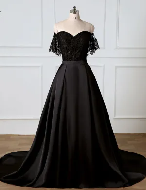 Black Lace Wedding Dress with Off Shoulder Neckline ET3031