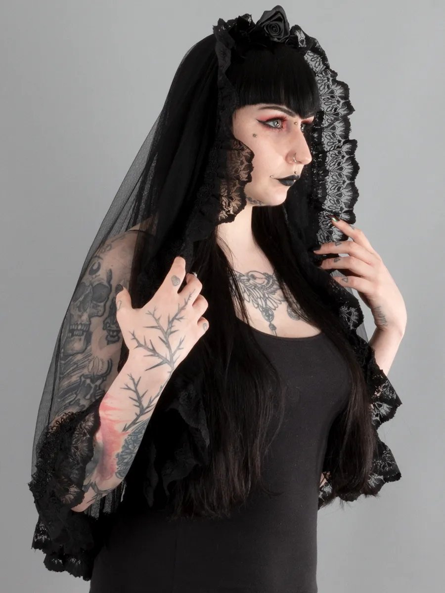 Black Mesh and Lace Veil