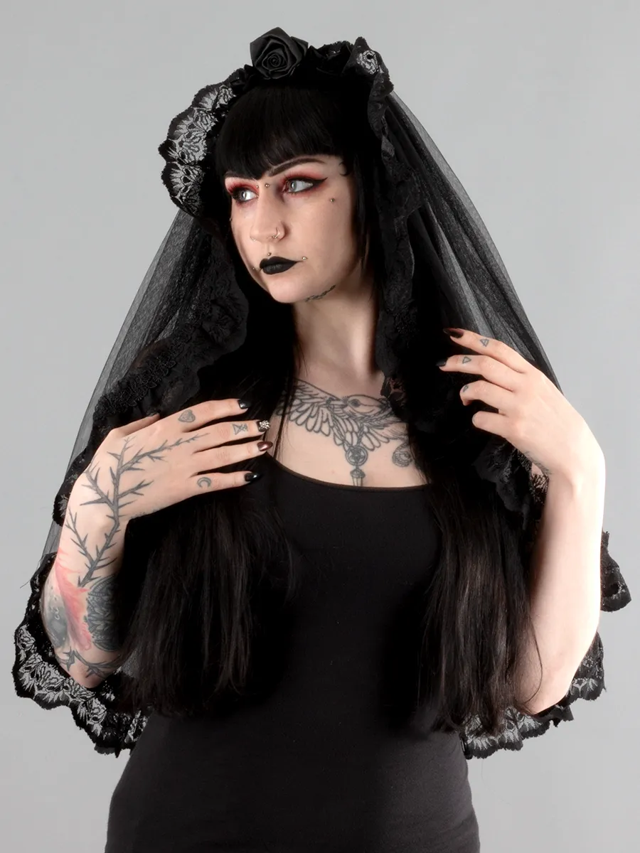 Black Mesh and Lace Veil