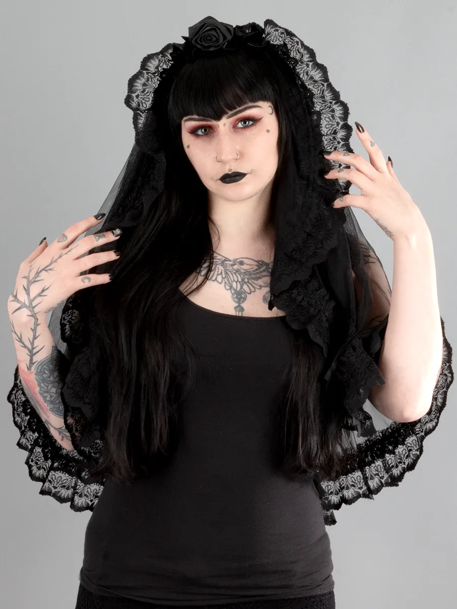 Black Mesh and Lace Veil