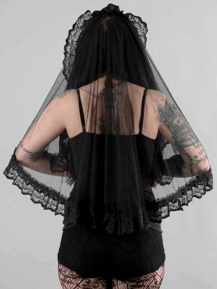 Black Mesh and Lace Veil