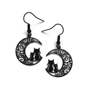 Black Moon Earrings Cat Crescent Filigree Witchy Gothic Jewelry Cat Lover Gift Fashion Novelty  Delicacy Classical