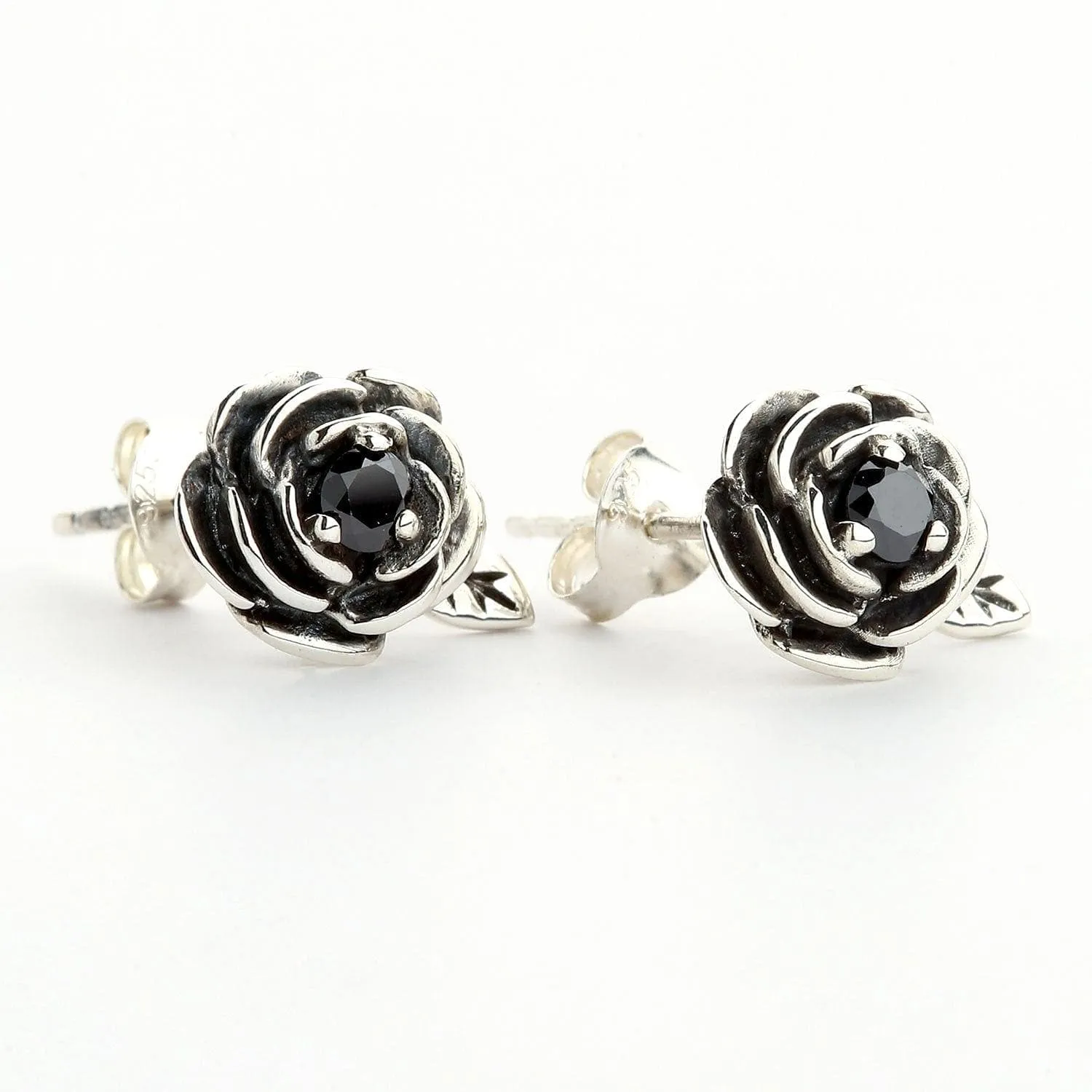 Black Rose Sterling Silver Stud Earrings