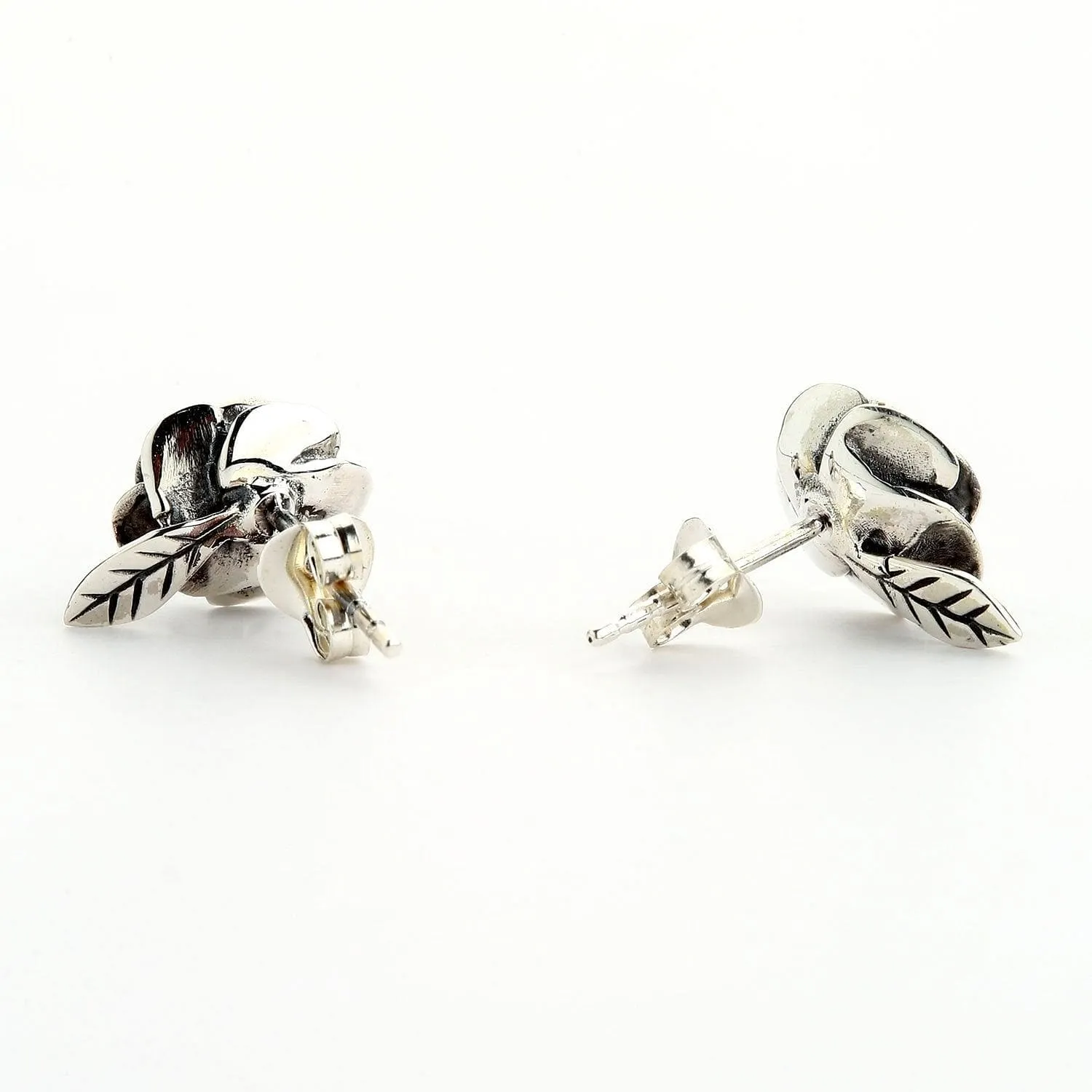 Black Rose Sterling Silver Stud Earrings