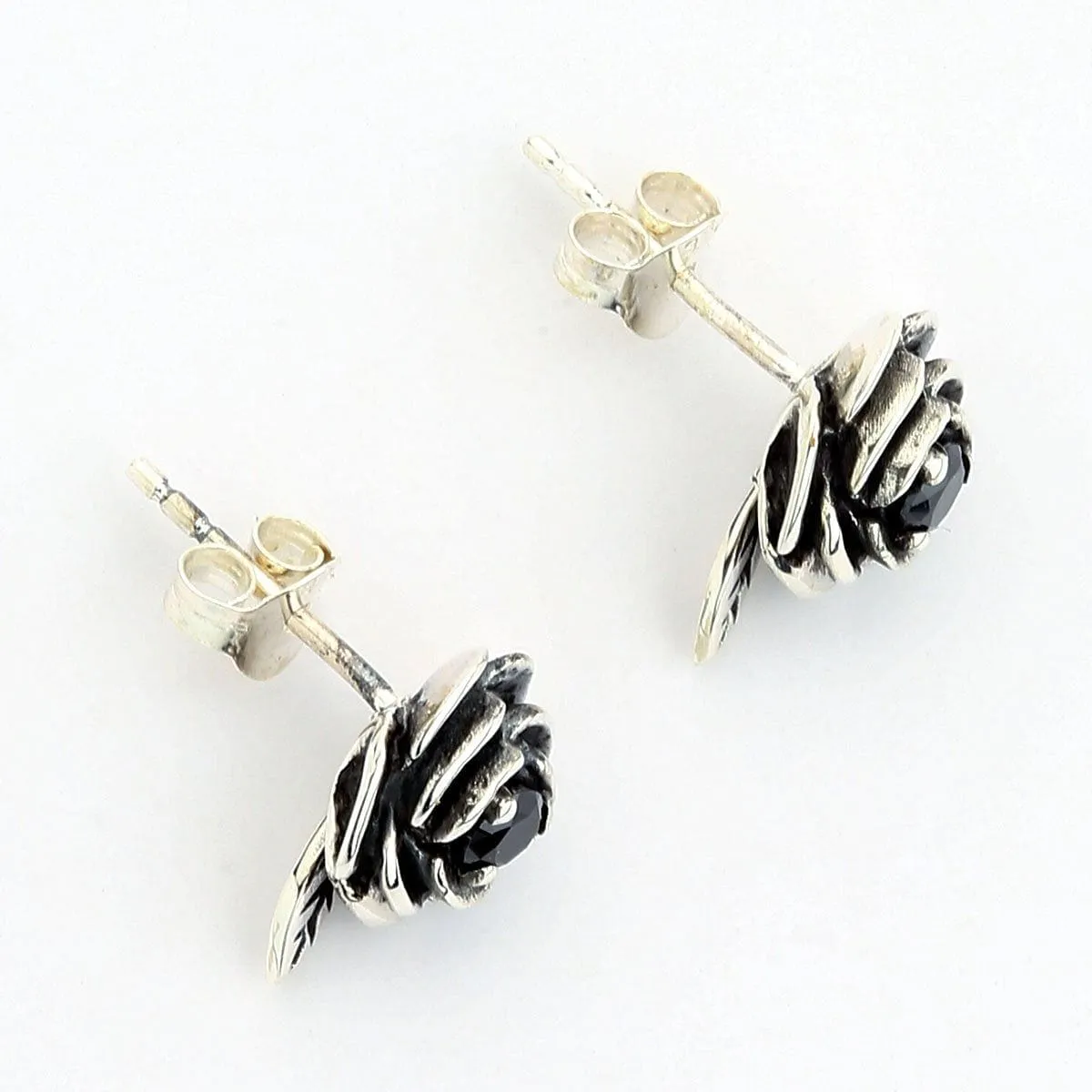 Black Rose Sterling Silver Stud Earrings