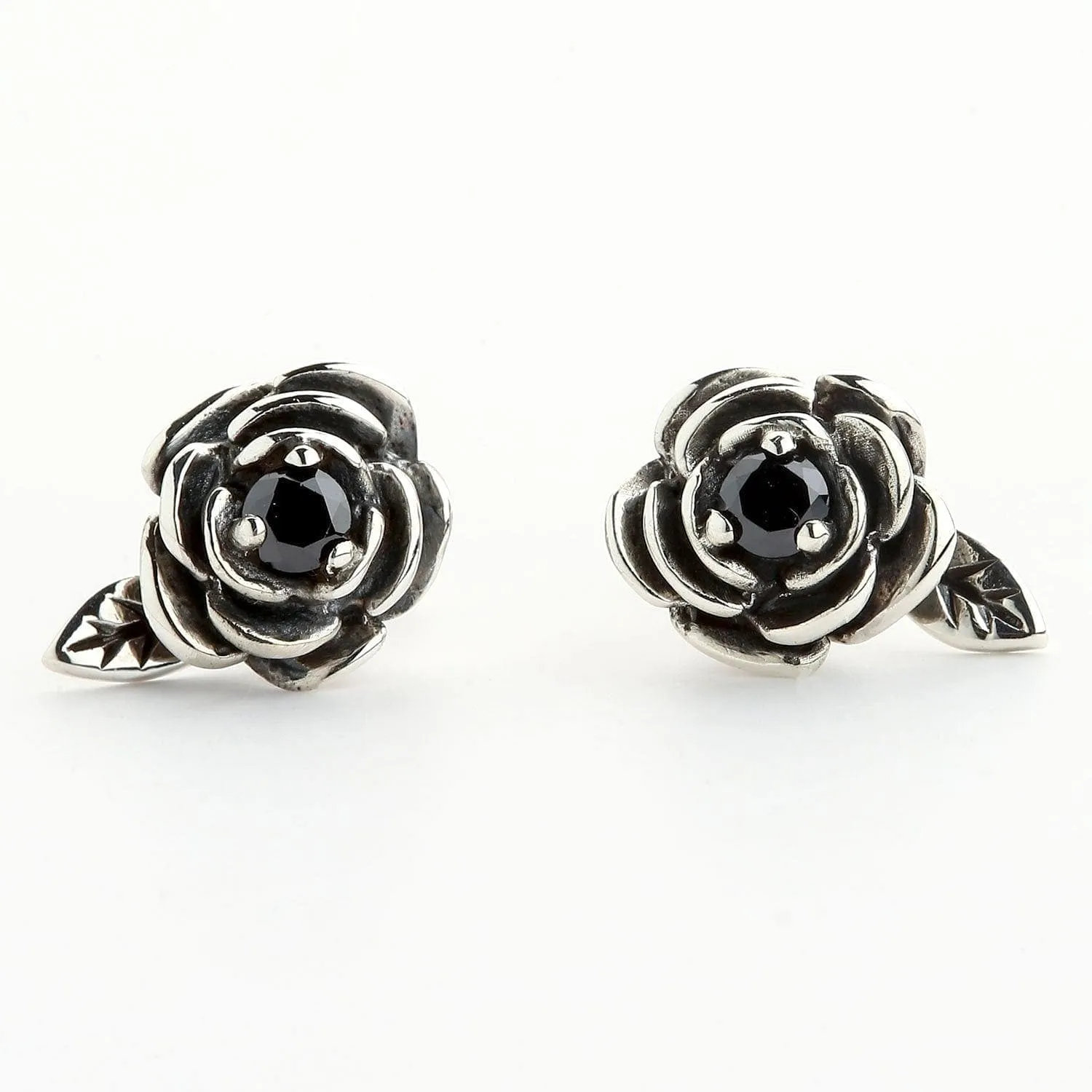 Black Rose Sterling Silver Stud Earrings