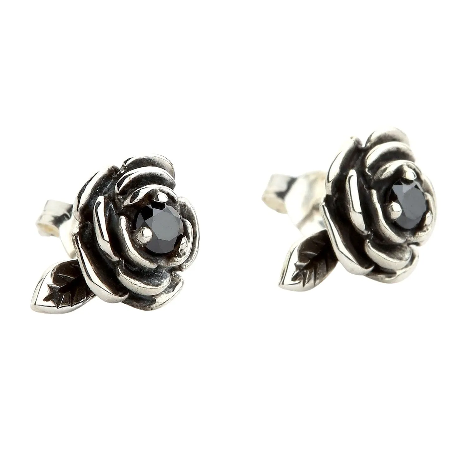 Black Rose Sterling Silver Stud Earrings