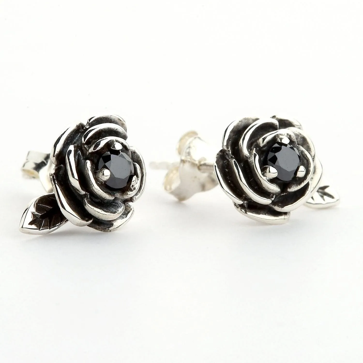 Black Rose Sterling Silver Stud Earrings