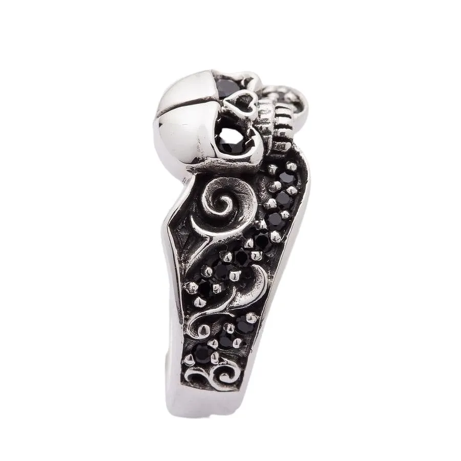 Black Stones Tribal Skull Sterling Silver Gothic Ring