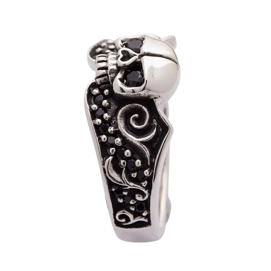 Black Stones Tribal Skull Sterling Silver Gothic Ring