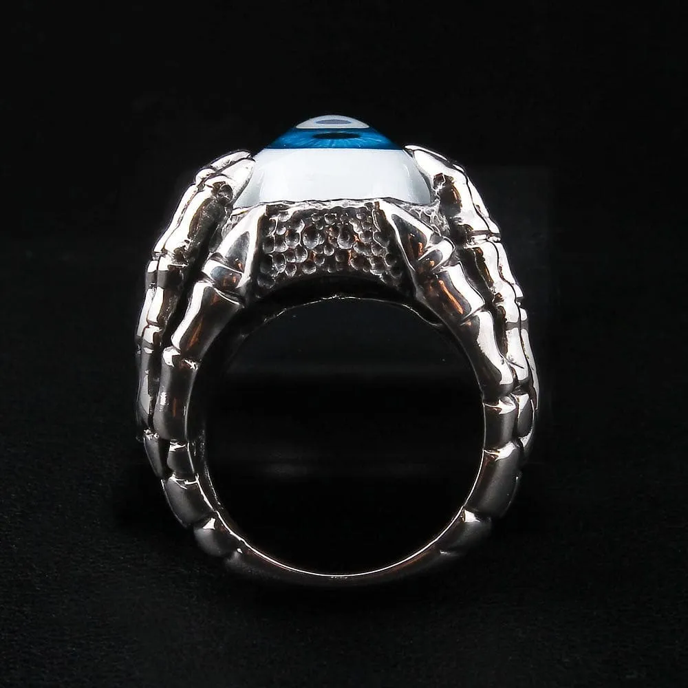 Blue Eyeball Claw Sterling Silver Gothic Ring