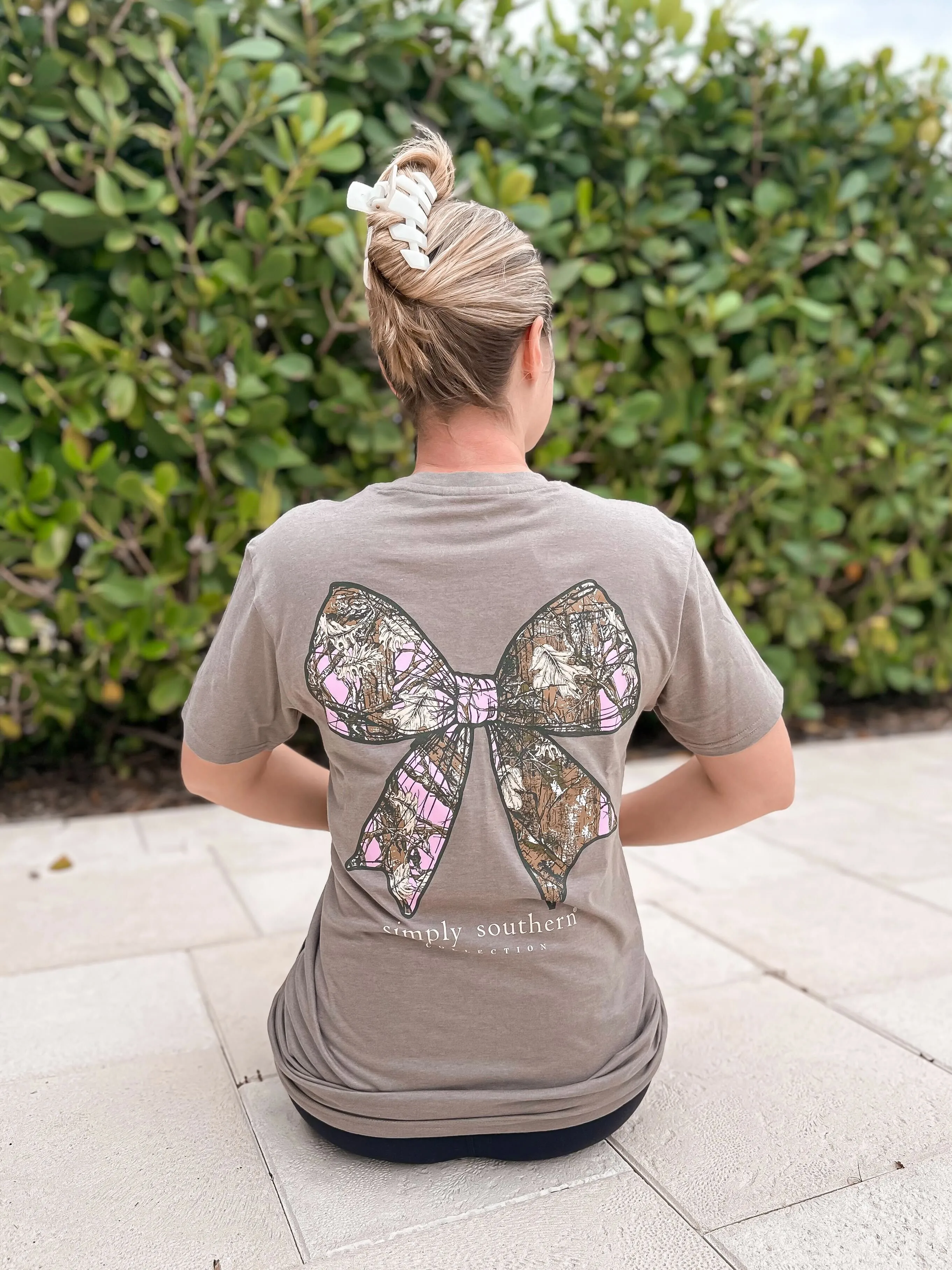 Camo Bow Heather Short Sleeve Tee by Simply Southern