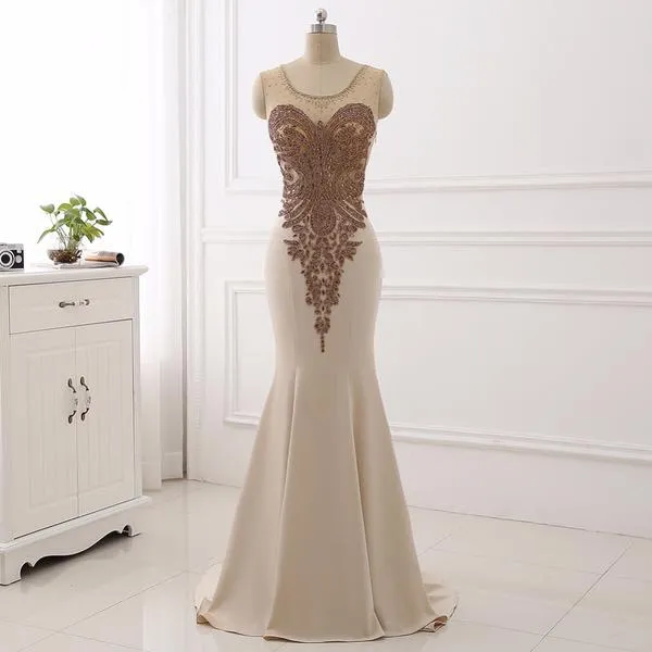 Champagne Satin Mermaid Prom Dress