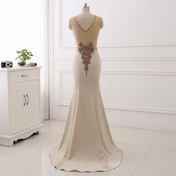 Champagne Satin Mermaid Prom Dress