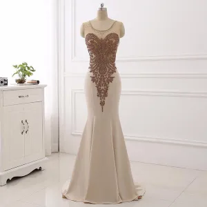 Champagne Satin Mermaid Prom Dress