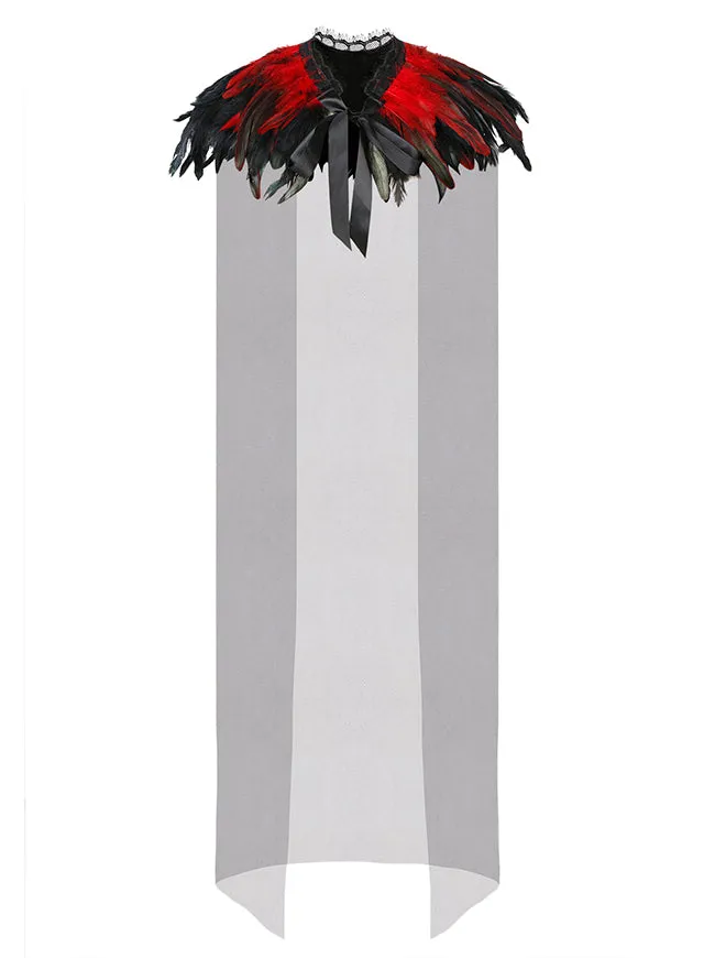 Charmian Costume Accessories Gothic Shrug Wrap Feather Shawl with Lace Cape