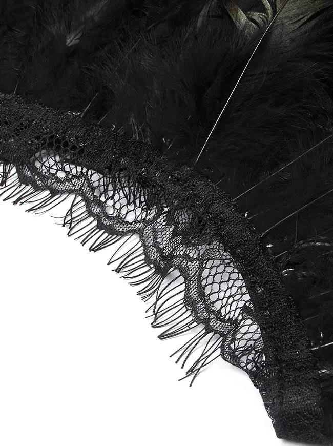 Charmian Costume Accessories Gothic Shrug Wrap Feather Shawl with Lace Cape