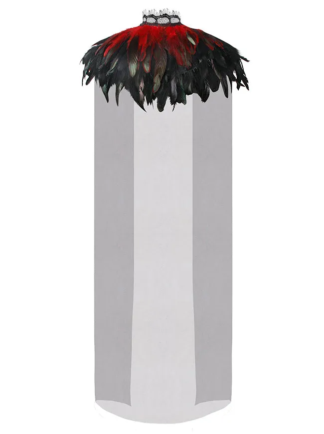 Charmian Costume Accessories Gothic Shrug Wrap Feather Shawl with Lace Cape