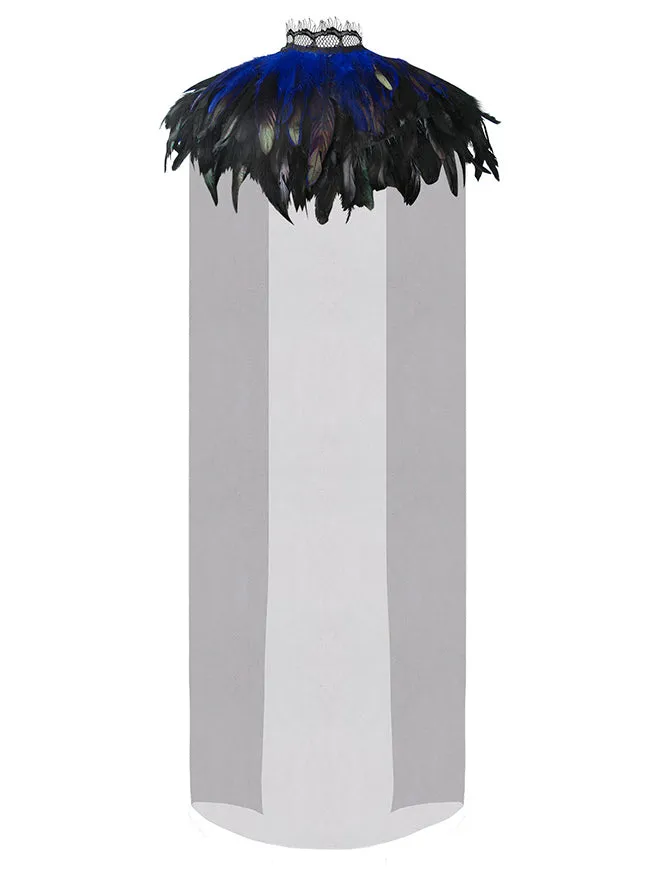 Charmian Costume Accessories Gothic Shrug Wrap Feather Shawl with Lace Cape