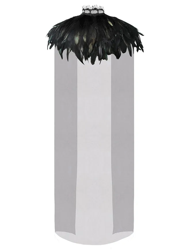 Charmian Costume Accessories Gothic Shrug Wrap Feather Shawl with Lace Cape