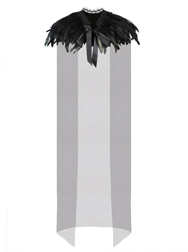 Charmian Costume Accessories Gothic Shrug Wrap Feather Shawl with Lace Cape